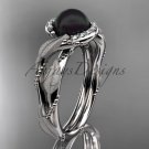 Vine and leaf black pearl engagement ring 14k white gold diamond wedding ring ABP65