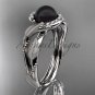 Vine and leaf black pearl engagement ring 14k white gold diamond wedding ring ABP65