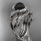 Vine and leaf black pearl wedding set 14k white gold diamond engagement ring ABP65S