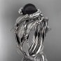 Vine and leaf black pearl wedding set 14k white gold diamond engagement ring ABP65S