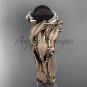 Vine and leaf black pearl wedding set 14k rose gold diamond engagement ring ABP65S