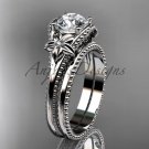 Charles & Colvard Forever One Moissanite Flower wedding set 14k white gold engagement ring ADLR375S