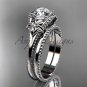 Charles & Colvard Forever One Moissanite Flower wedding set 14k white gold engagement ring ADLR375S