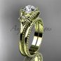 Charles & Colvard Forever One Moissanite Flower wedding set 14k yellow gold engagement ring ADLR375S