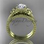 Charles & Colvard Forever One Moissanite Flower wedding set 14k yellow gold engagement ring ADLR375S