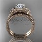 Charles & Colvard Forever One Moissanite Flower wedding set 14k rose gold engagement ring ADLR375S