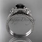 Black Diamond Flower wedding set 14k white gold engagement ring ADLR375S