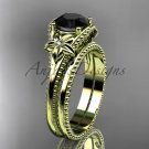 Black Diamond Flower wedding set 14k yellow gold engagement ring ADLR375S