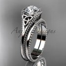 Moissanite Celtic knot wedding rings sets platinum engagement ring CT7375S