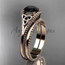 Black Diamond Celtic knot wedding rings sets 14k rose gold engagement ring CT7375S