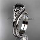Black Diamond Celtic knot wedding rings sets platinum engagement ring CT7375S