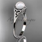 Pearl Celtic knot wedding ring platinum engagement ring CTP7375