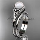 Pearl Celtic knot bridal sets 14k white gold engagement ring CTP7375S