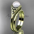 Pearl Celtic knot bridal sets 14k yellow gold engagement ring CTP7375S