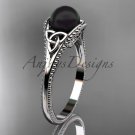 Black pearl celtic knot engagement ring 14k white gold bridal ring CTBP7375