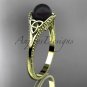 Black pearl celtic knot engagement ring 14k yellow gold bridal ring CTBP7375