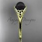 Black pearl celtic knot engagement ring 14k yellow gold bridal ring CTBP7375