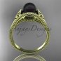Black pearl celtic knot engagement ring 14k yellow gold bridal ring CTBP7375