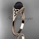 Black pearl celtic knot engagement ring 14k rose gold bridal ring CTBP7375
