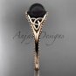Black pearl celtic knot engagement ring 14k rose gold bridal ring CTBP7375