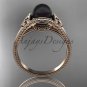 Black pearl celtic knot engagement ring 14k rose gold bridal ring CTBP7375