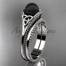 Black pearl celtic knot wedding set 14k white gold bridal ring CTBP7375S