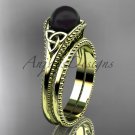 Black pearl celtic knot wedding set 14k yellow  gold bridal ring CTBP7375S