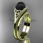 Black pearl celtic knot wedding set 14k yellow gold bridal ring CTBP7375S