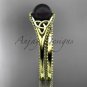 Black pearl celtic knot wedding set 14k yellow gold bridal ring CTBP7375S