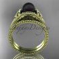 Black pearl celtic knot wedding set 14k yellow gold bridal ring CTBP7375S