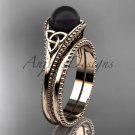 Black pearl celtic knot wedding set 14k rose gold bridal ring CTBP7375S
