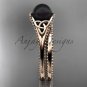 Black pearl celtic knot wedding set 14k rose gold bridal ring CTBP7375S