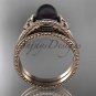 Black pearl celtic knot wedding set 14k rose gold bridal ring CTBP7375S