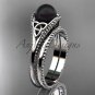 Black pearl celtic knot wedding set platinum bridal ring CTBP7375S