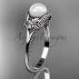 Pearl flower engagement ring 14k white gold bridal ring AP375