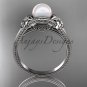 Pearl flower engagement ring 14k white gold bridal ring AP375