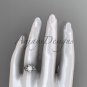 Pearl flower engagement ring 14k white gold bridal ring AP375