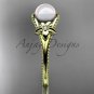 Pearl flower engagement ring 14k yellow gold bridal ring AP375