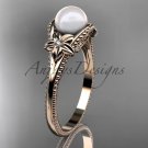 Pearl flower engagement ring 14k rose gold bridal ring AP375