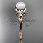 Pearl flower engagement ring 14k rose gold bridal ring AP375
