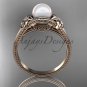 Pearl flower engagement ring 14k rose gold bridal ring AP375