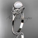Pearl flower engagement ring platinum bridal ring AP375