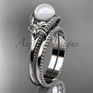 Flower pearl wedding set 14k white gold bridal ring AP375S