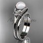 Flower pearl wedding set 14k white gold bridal ring AP375S