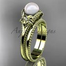 Flower pearl wedding set 14k yellow gold bridal ring AP375S