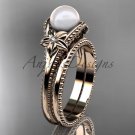 Flower pearl wedding set 14k rose gold bridal ring AP375S