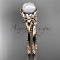 Flower pearl wedding set 14k rose gold bridal ring AP375S