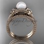 Flower pearl wedding set 14k rose gold bridal ring AP375S