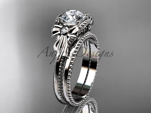 Moissanite wedding set platinum bow engagement ring ADLR376S