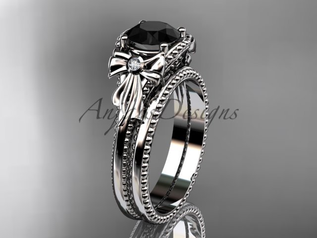 Black Diamond wedding set platinum bow engagement ring ADLR376S